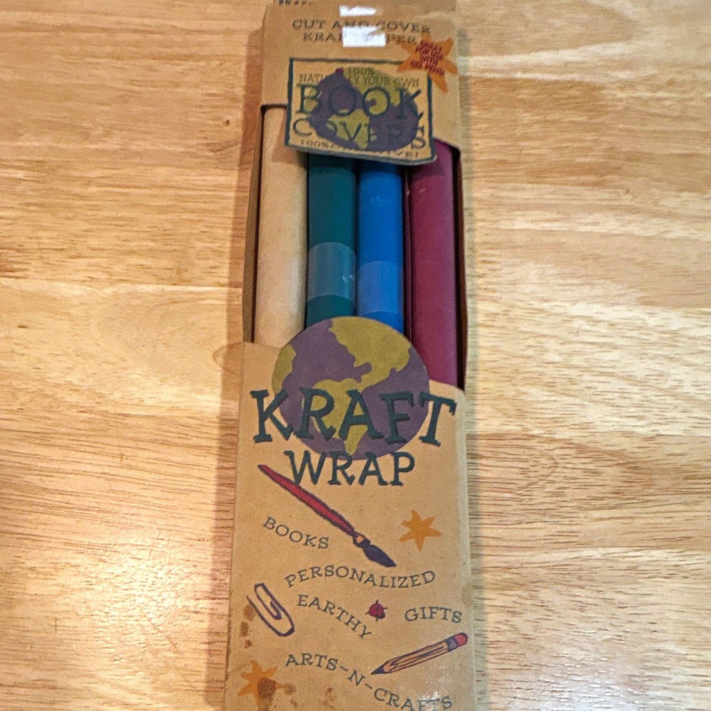 Kittrich Kraft Paper Book Cover Wrap, Cut & Cover, 4 Rolls 13.5 x 30 MPN